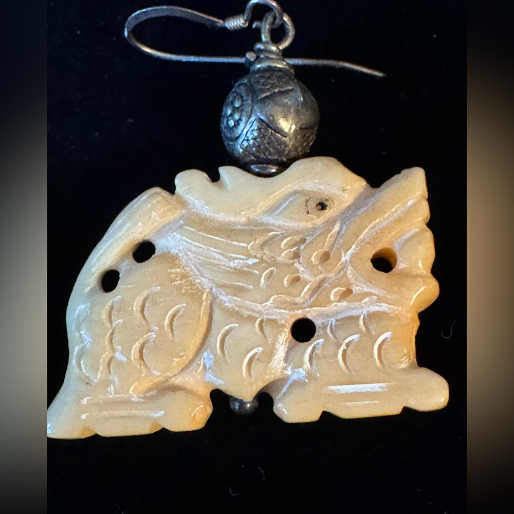 Vintage Hand-Carved Dragon Bracelet and Earrings - Picture 8 of 15